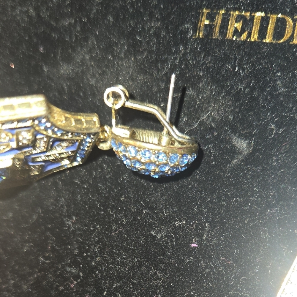 Heidi Daus Sapphire Blue Crystal Drop Earrings - Picture 2 of 4
